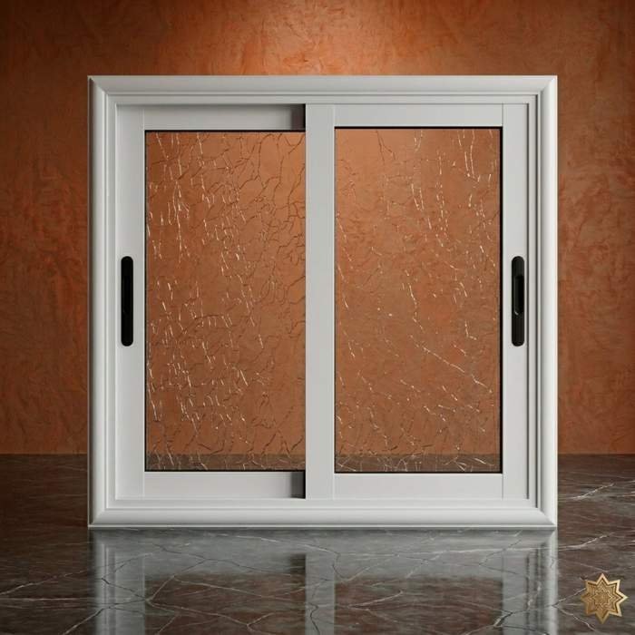 Fenetre aluminium coulissante blanche double vantail verre texture sur mesure – BabDark fabricant Maroc