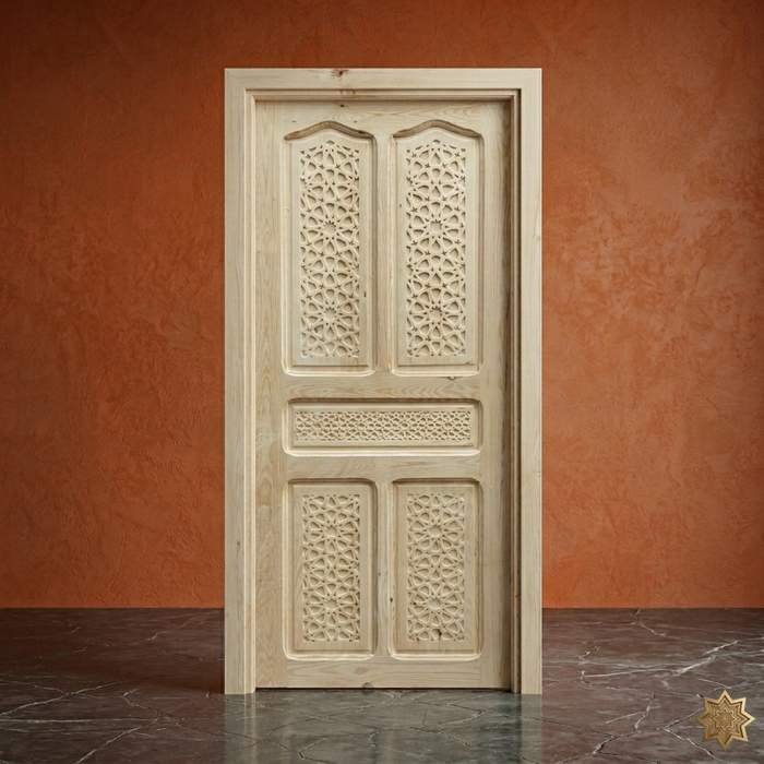 Porte bois massif sculptee geometrique marocaine arabesques BabDark Maroc