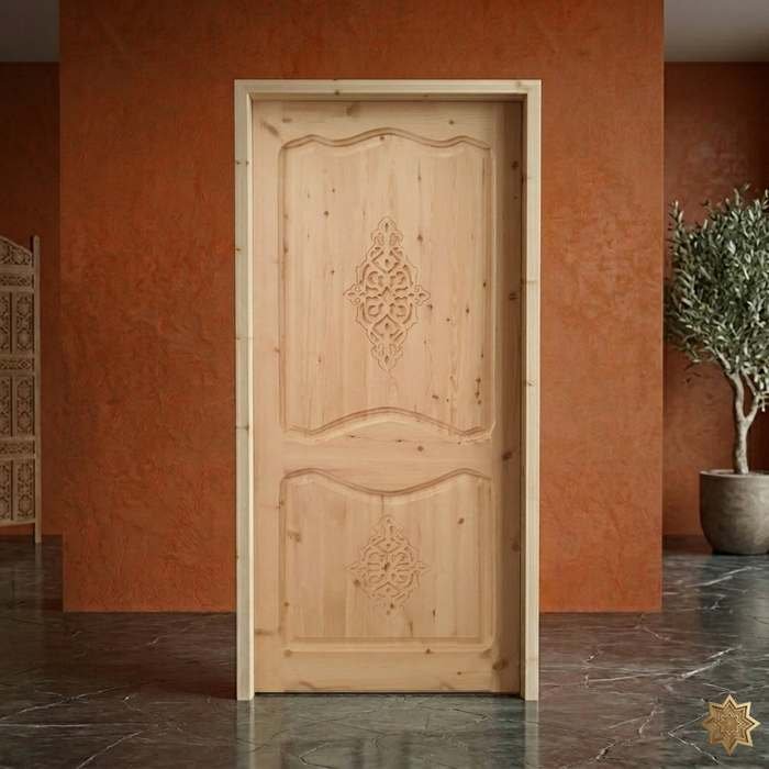 Porte bois islamique 2 panneaux cintrés motifs sculptés haut-relief – BabDark Maroc