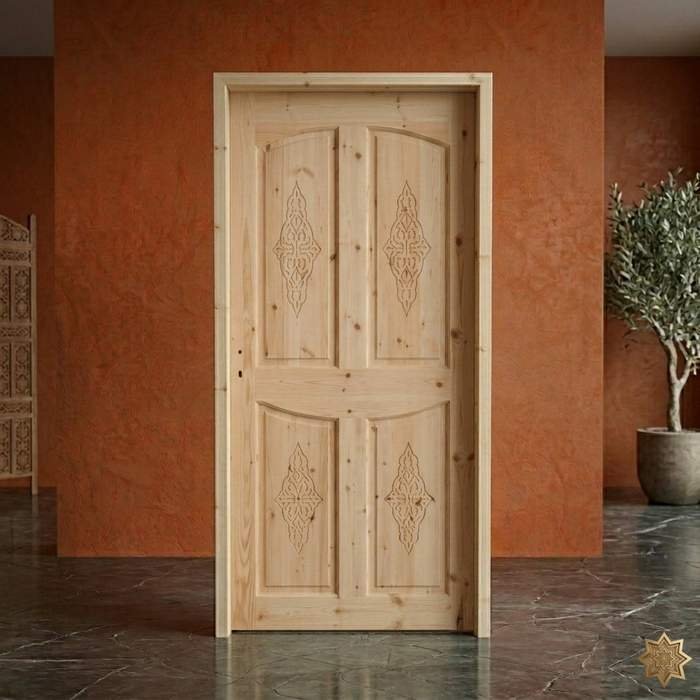 Porte bois massif sculptee 4 panneaux arabesque artisanal BabDark Maroc
