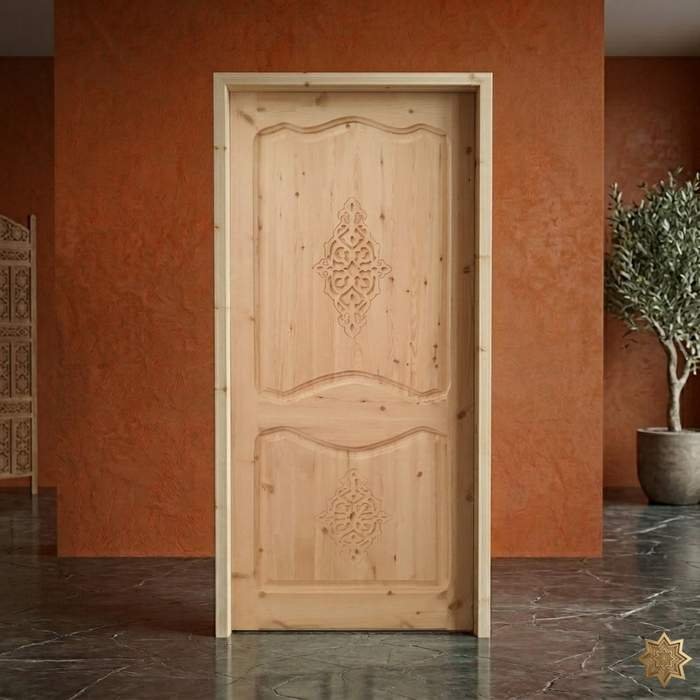 Porte bois massif sculptee 2 panneaux medallion artisanal Maroc