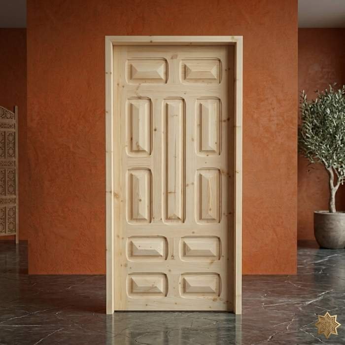 Porte bois massif classique 12 panneaux relief decoratif BabDark Maroc